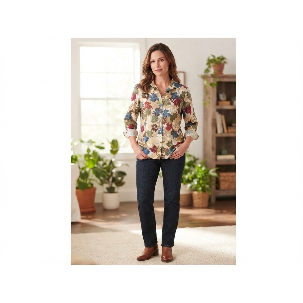 Vintage Alfred Dunner Woman Fall Leaf Berry Print Button Up Blouse Size 22W